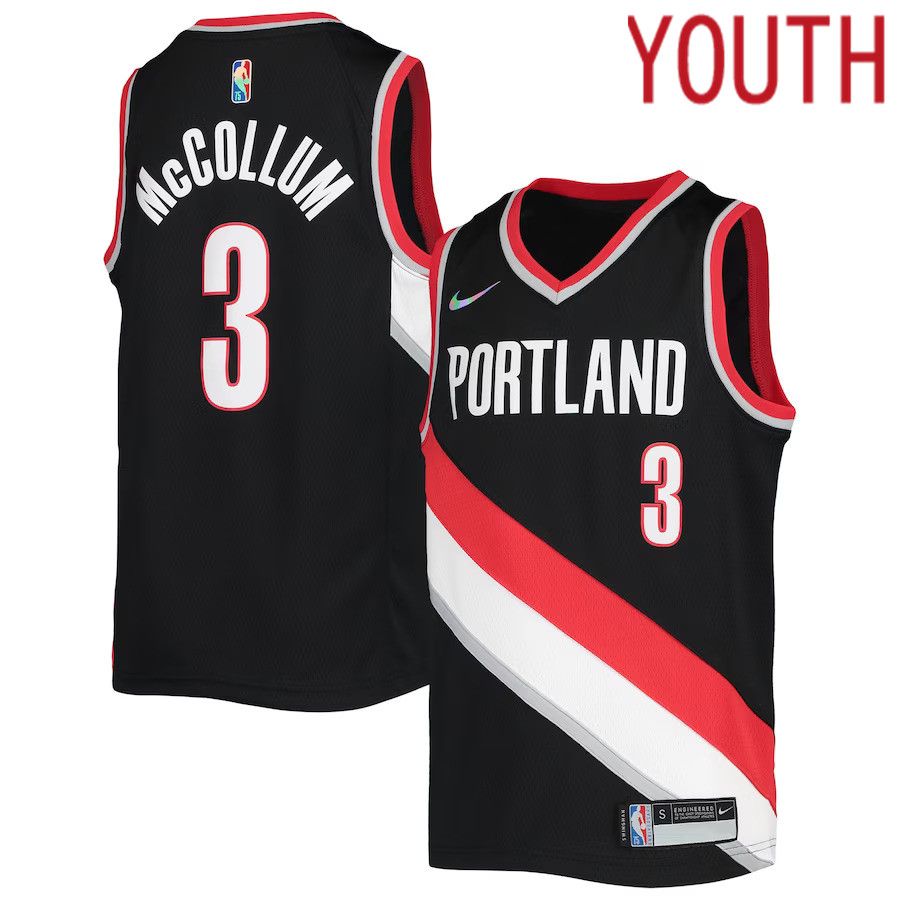 Youth Portland Trail Blazers 3 C.J. McCollum Nike Black Icon Edition Diamond Swingman NBA Jersey
